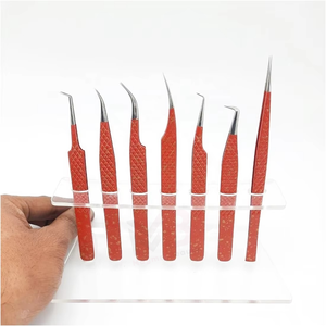 Ensemble de pinces à épiler professionnelles de qualité supérieure en acier inoxydable pour extensions de cils, rouge or, poignée diamant, outils de beauté faits à la main - Product Image 4
