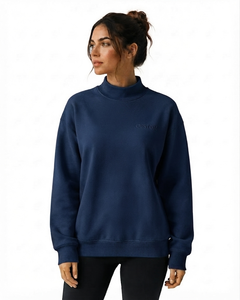 Sweat-shirt décontracté pour femme, col montant, coupe ample, en coton doux, manches longues, style tendance - Product Image 1