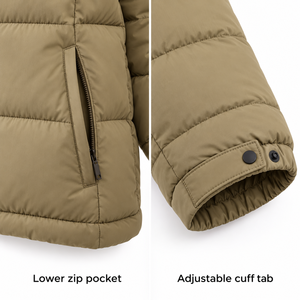 Chaqueta Acolchada para Hombre con Bolsillo Utilitario en el Pecho, Color Caqui, Relleno de Poliéster, Abrigo Cálido de Invierno, Estilo Casual, Logotipo Personalizado, Venta al Por Mayor, MOQ Bajo - Product Image 4