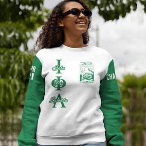 Veste universitaire personnalisée Iota Phi Lambda, veste universitaire blanche et vert émeraude personnalisée, sweat-shirt de la sororité Iota Phi Lambda - Product Image 2