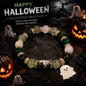 Bracelet porte-bonheur d'Halloween en perles de verre cristal, bijou de fête pour femme avec motifs sorcière, citrouille, chauve-souris, fantôme - Product Image 4
