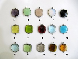 Pendentifs Breloques en Quartz Multicolore Forme Coussin 19mm avec Double Anneau et Connecteurs - Product Image 5