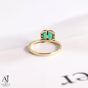 Anillo de Moissanita con Corte Esmeralda, Halo, Banda Nupcial, Piedra Central Verde, Acento de Corte Redondo, Color Dorado, Joyería de Compromiso y Boda - Product Image 2