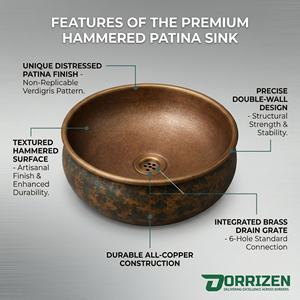 Évier de cuisine en cuivre oxydé, finition satinée brossée, avec façade en laiton martelé, pour meuble sous-évier moderne à poste unique, vente en gros - Product Image 6