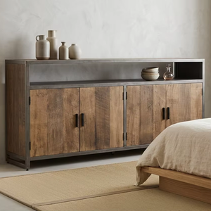 Canbera Custom Solid Wood Sideboard <b>Cabinet</b> Extra Long Metal Base Scandinavian Modern Design Durable Bedroom Home Furniture - Product Image 1