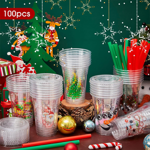 Vasos y Tapas de Plástico Desechables Ecológicos, Biodegradables, Resistentes al Agua y Libres de BPA, Paquete al por Mayor, Estilo Simple para Fiestas y Navidad - Product Image 5