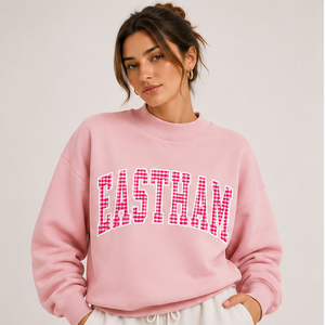 Sweat-shirt rose oversize à col rond avec appliqué lettre SLC, sweat-shirt en molleton style universitaire, sweat-shirt à col rond avec motif graphique de lettres - Product Image 5