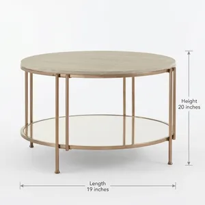 Mesa de centro redonda moderna para sala de estar, mesa con estructura de metal, estante de vidrio, mesa de centro con superficie de mármol para uso en oficina o restaurante. - Product Image 5