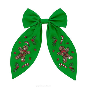 Pinza de pelo de árbol de Navidad con cuentas de satén hecha a mano, lazo Multicolor, accesorio de vacaciones para niños, elementos rectangulares, accesorio para fiesta de boda - Product Image 3