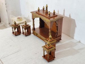18" Wooden Pooja <b>Mandir</b> Temple Copper Home Decorative Item with 4 Small Compact Temple Religious Altars And Wall Hanging Shrine - Product Image 6