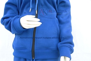 เสื้อฮู้ดดี้ผ้าฟลีซหนานุ่มสำหรับผู้หญิง สีน้ำเงินรอยัล 330-380 GSM ผ้าฝ้ายออร์แกนิค 100% กันยับ ซิปหน้า รับผลิตตามแบบ OEM แบรนด์ส่วนตัว พรีเมียม - Product Image 2