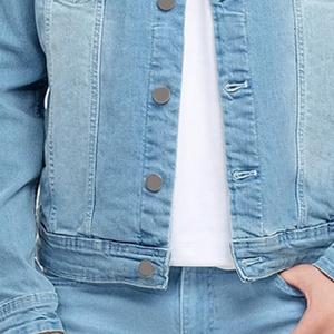 Veste en jean tissé légère décontractée pour homme, 100 % coton, couleur unie, taille personnalisée, coupe-vent, écologique, séchage rapide - Product Image 4