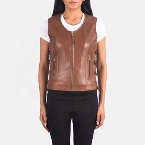 Women's Vintage Genuine <b>Leather</b> Vest <b>Retro</b> Sleeveless <b>Jacket</b> Waterproof Windproof Eco-Friendly Breathable Zipper Embroidery High - Product Image 4