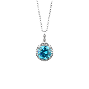 925 Sterling Silver Round <b>Blue</b> Moissanite Halo Pendant <b>Necklace</b> White Gold Plated Fine Jewelry for Women Gift - Product Image 2