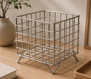<b>Square</b> Metal <b>Storage</b> <b>Basket</b> | Minimalist Desk Organizer | Industrial and Bauhaus Style | Designer Fruit <b>Basket</b> - Product Image 4