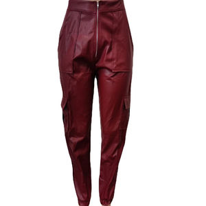 Pantalones Cargo de Cintura Alta de Piel Sintética para Mujer, Moda Otoño Invierno - Product Image 1