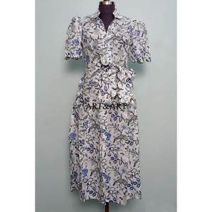 Vestido Midi de Algodón Puro para Mujer, Estampado Floral Hecho a Mano, Estilo Canguro, Lindo, Informal, para Uso Diario o Fiestas, Línea A, Natural y Dulce - Product Image 1