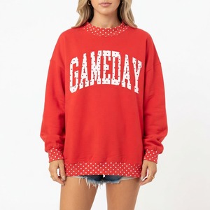 Sweat-shirt oversize à col montant pour femme, imprimé lettres 'Merry', à manches à carreaux rouges, pull tricoté d'hiver, coupe longue, style décontracté - Product Image 5