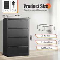 Armoire de classement latérale moderne en acier à 4 tiroirs avec serrure à clé, rangement de bureau durable pour l'école et la salle de sport, documents A4