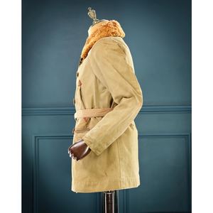 WWII US Vintage Style Trench Coat Made in Genuine Goatskin <b>Suede</b> Leather High Quality Custom Leather <b>Jacket</b> for Men - Product Image 3