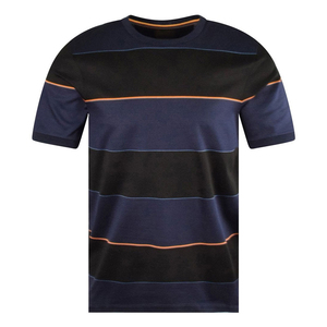 Camiseta de Punto a Rayas para Hombre, Manga Corta, Cuello Redondo, Corte Regular, Estilo Casual, Diseño con Bloques de Color en Contraste - Product Image 1