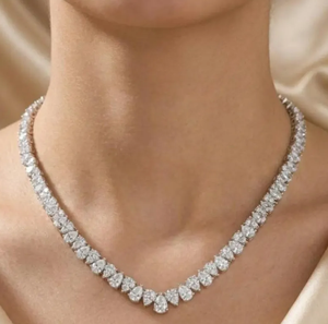 Luxury Moissanite Tennis Necklace Pear Cut <b>Iced</b> <b>Out</b> VVS Diamond Look Hip Hop Jewellery White Gold <b>Chain</b> Shine - Product Image 1