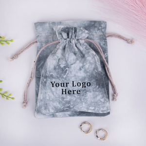 Custom Logo <b>Drawstring</b> Jewelry <b>Pouch</b> Gray Tie Dye Cotton Storage Bag for Rings and Accessories - Product Image 6
