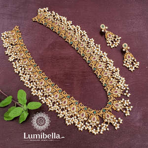 Guttapusalu Brass Cluster <b>Pearl</b> Regular Length Wedding <b>Necklace</b>-Fashion Jewelry <b>Set</b> - Product Image 1