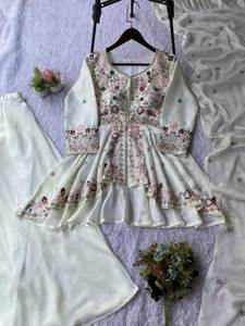 Sari en soie trois pièces, très beau, léger, aux couleurs vives, avec broderie riche, nouveau design, + chemisier, pour fêtes et mariages - Product Image 5