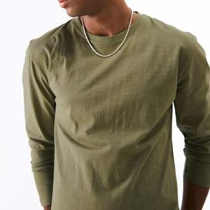 Camiseta Lisa de Manga Larga para Hombre, al por Mayor, Tejido de Algodón Transpirable, Cuello Redondo, Logotipo Personalizado, Alta Calidad - Product Image 3