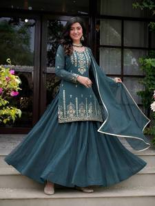 TENNECY Choli ethnique pour femme, broderie à motifs miroir, dentelle, coton romain, longueur cheville, extensible, pour l'hiver, Diwali, fêtes et mariages - Product Image 3