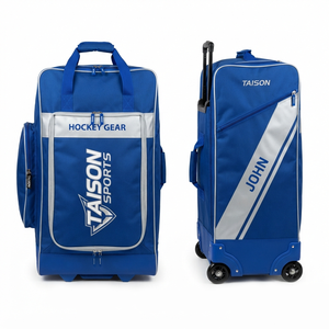 กระเป๋าอุปกรณ์ฮอกกี้น้ำแข็ง TAISON SPORTS รุ่นพรีเมียม 600D PU 300 GSM ความจุ 30-40 ลิตร สีน้ำเงิน-เงิน พร้อมโลโก้แบบรีดร้อนตามสั่ง - Product Image 1
