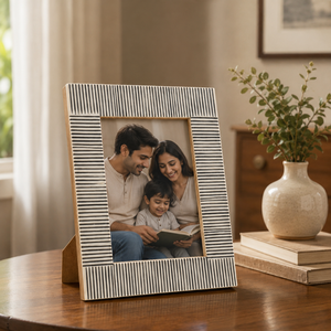Handcrafted Black & White Striped Solid <b>Wood</b> Photo <b>Frame</b> Decorative Tabletop <b>Picture</b> <b>Frame</b> for Home Office Living Room Bedroom - Product Image 1