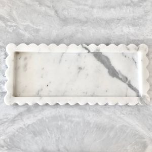 White And Grey Marble Serving <b>Tray</b> With Natural Finish For Refined Home Decor And Stylish <b>Kitchen</b> Organization - Product Image 3