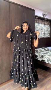 Indian Classy And Fashionable Embroidery Traditional Gown Embroidery Work With Muslin Wedding Engagement Wear Collection - Product Image 1