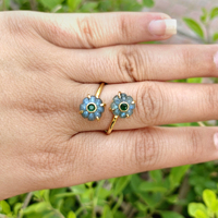 Bague ouverte double pierre en laiton plaqué or 18 carats, forme melon, multi-gemmes avec fleur en CZ, bijoux pour femmes les plus vendus