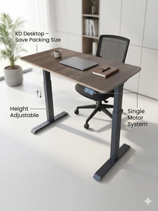 Modern Adjustable Commercial Standing <b>Desk</b> Wooden Top <b>Black</b> Metal Legs Lumetal KTS-230512-16 - Product Image 2