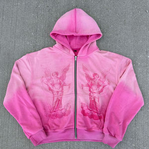 Sudadera con capucha Nesta Sports con cremallera completa, efecto desgastado, lavado a la piedra, estilo oversize, de felpa francesa, streetwear, lavado ácido, 450GSM para hombre - Product Image 4