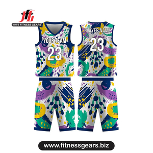 Ensemble de maillots de basket-ball personnalisés, sublimés, col en V, sans manches, unisexe, adulte, respirant, polyester 360 g/m², uniforme - Product Image 1
