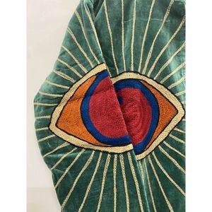 Hand Embroidered <b>Velvet</b> Jacket <b>Women</b> Mandarin Collar Full Sleeve Autumn Bohemian Eye Pattern Open Front <b>Coat</b> - Product Image 2