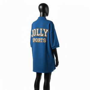 Camiseta polo transpirable para mujer, de algodón piqué GSM grueso, color azul oscuro, corte holgado, con logo personalizado impreso en caliente. Camisetas polo para mujer. - Product Image 5