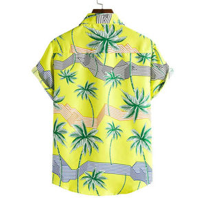 เสื้อเชิ้ตฮาวายผู้ชาย แขนสั้น สีเหลือง ผ้าป๊อปลิน ระบายอากาศดี เหมาะสำหรับวันหยุดฤดูร้อน ปกคอเสื้อแบบพับได้ - Product Image 2