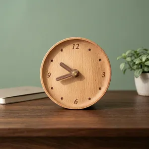 Horloge de table en bois de manguier naturel, horloge de table ronde faite à la main, décoration intérieure rustique en bois pour la maison et le bureau - Product Image 5