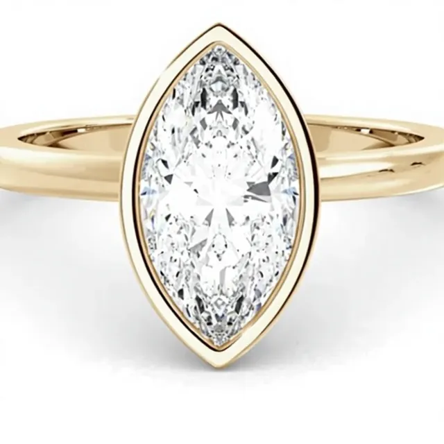 4 Carat Marquise Cut Moissanite Bezel Setting 925 Sterling Silver Gold Plated Certified Third Party Luxury Engagement Ring