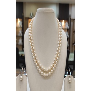 Ensemble collier et boucles d'oreilles en perles baroques imitation de qualité supérieure, grade AA, 2 rangs, pour femmes et filles, mariages, fiançailles - Product Image 2