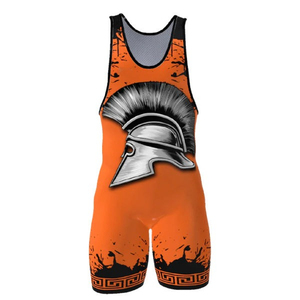 Débardeur de lutte pour homme, imprimé éclairs orange, grande taille, col rond, impression par sublimation - Product Image 2
