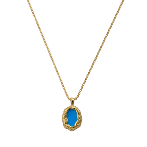 Pendentif en turquoise naturelle brute plaqué or, collier pierre de naissance de décembre, fait main, style bohème, superposé, bijoux délicats, cadeau R - Product Image 2