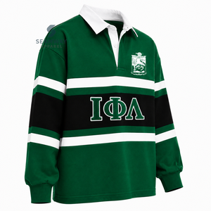 Camiseta de rugby extragrande para mujer Iota Phi Lambda, con bloques de color, manga larga, cuello polo, letras griegas bordadas, estilo universitario - Product Image 2