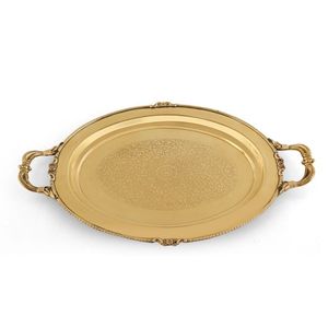 Plateau de service décoratif traditionnel en laiton pour événements culturels et fonctions religieuses avec un design artisanal complexe - Product Image 3
