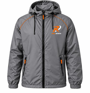 Veste de sport imperméable légère coupe-vent à capuche intégrale avec fermeture éclair, couleur gris, pour la course à pied et le cyclisme - Product Image 1